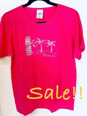 2 Pink Hawaii Graphic T-Shirts Cotton Soft - dark pink size M light pink size S